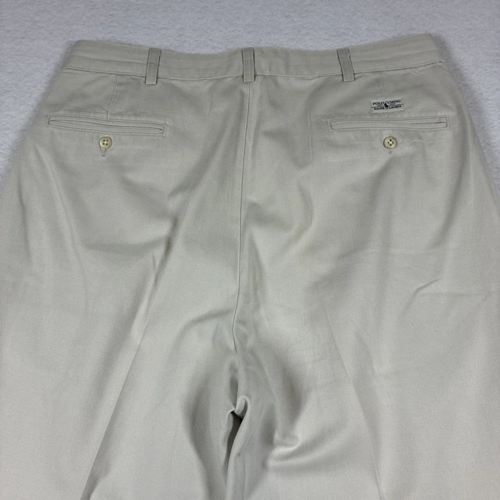 Vintage Polo Ralph Lauren Pants 35x32 Double Pleated Chino Made In USA 90s